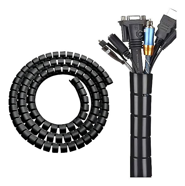 Organizador Cabos Espiral 6m - Preto 12mm 1/2