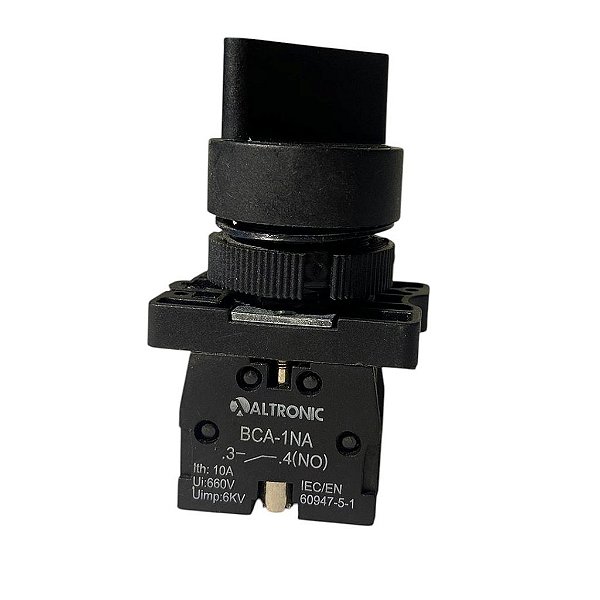 Chave Comutadora 22mm 2 Posições BCA1NA Com Retenção Preto