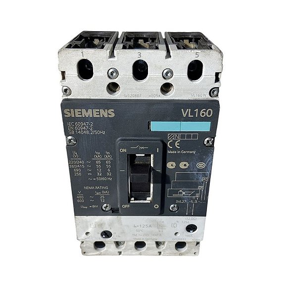 Disjuntor Tripolar VL160 125A Siemens