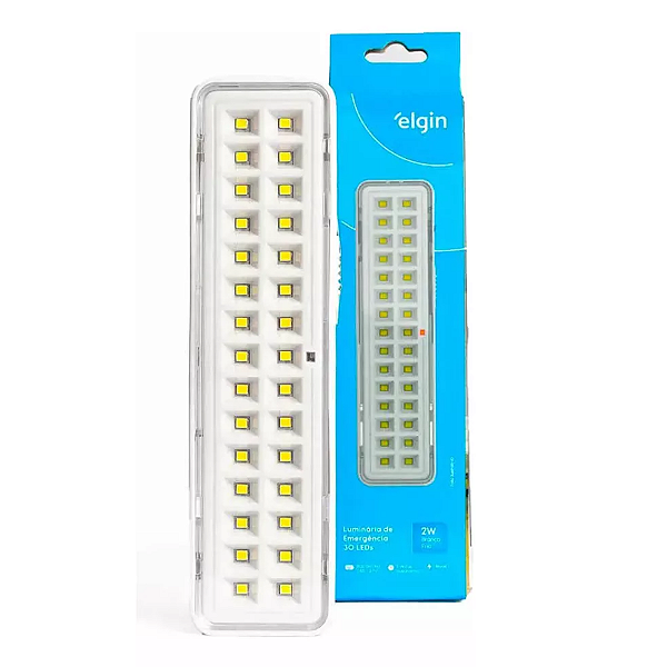 Luminária Emergência 30LEDs 6hs 2W Bivolt Branca Recarrega