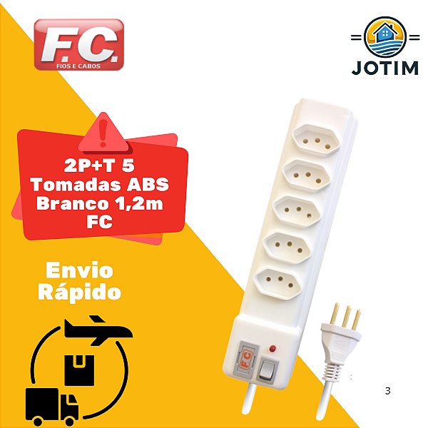 Filtro de Linha 2P+T 5 Tomadas ABS Branco 1,2m FC