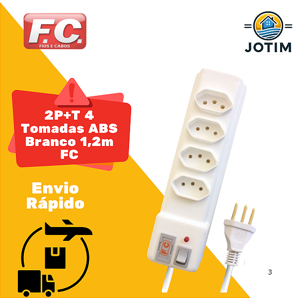 Filtro de Linha 2P+T 4 Tomadas ABS Branco 1,2m FC