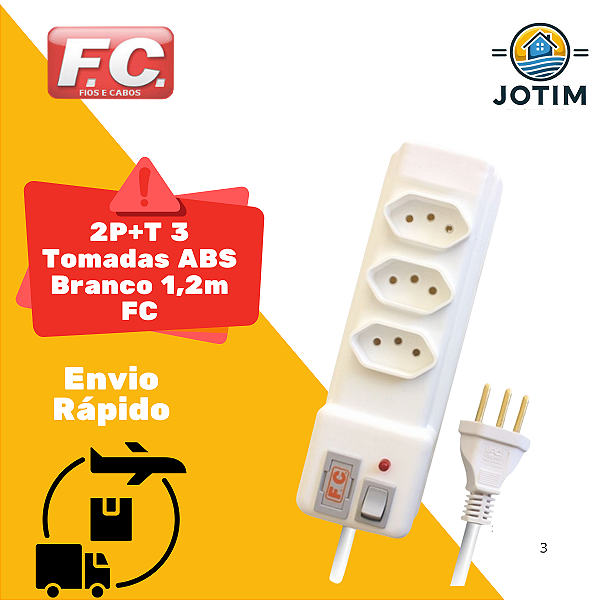 Filtro de Linha 2P+T 3 Tomadas ABS Branco 1,2m FC