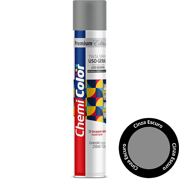 Tinta Spray Uso Geral Cinza Escuro Baston 250ml Seca Rápido