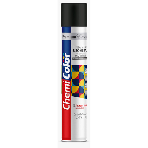 Tinta Spray Uso Geral Preto Semibrilho Baston 250ml Secagem Rápida