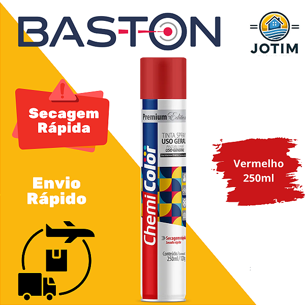 Tinta Spray Uso Geral Vermelho Baston 250ml Secagem Rápida