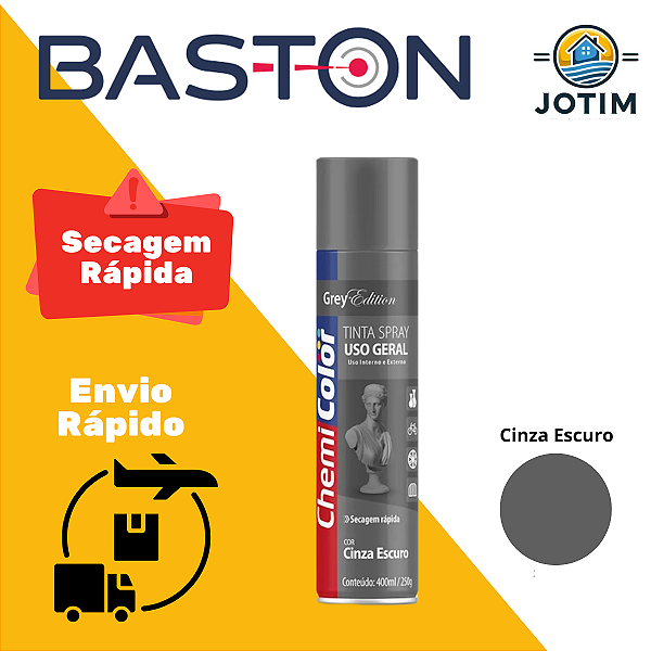 Tinta Spray Uso Geral Cinza Escuro Baston 400ml Seca Rápido