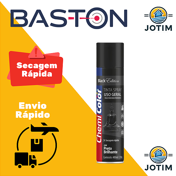 Tinta Spray Uso Geral Preto Brilhante 400ML BASTON U.G