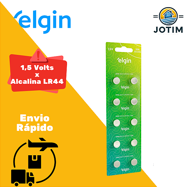 Bateria 1,5 Volts Alcalina LR44 Cartela C/10 Elgin