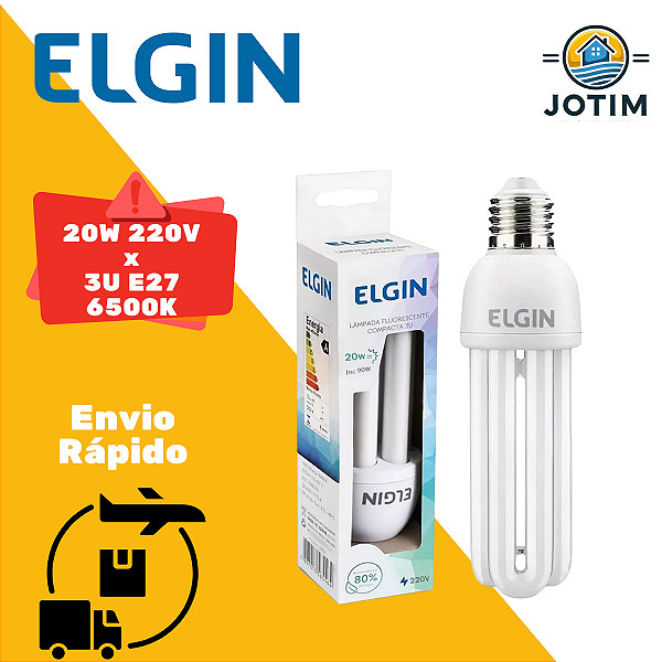 Lâmpada Eletrônica Compacta 3U E27 6500K 20W 220V Elgin