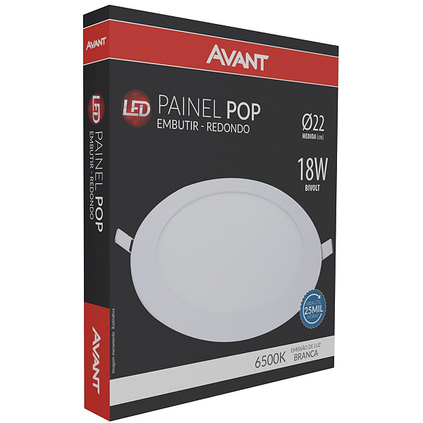 Plafon LED Redondo de Embutir 18W 6500K Bivolt Avant