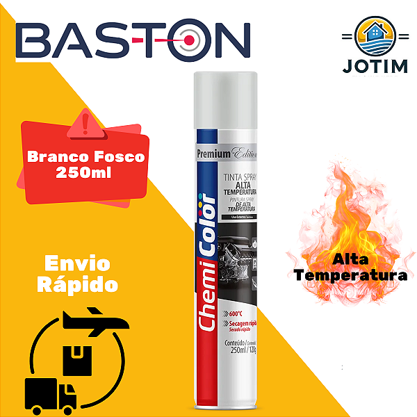 Tinta Spray Baston Alta Temperatura Branco Fosco 250ml