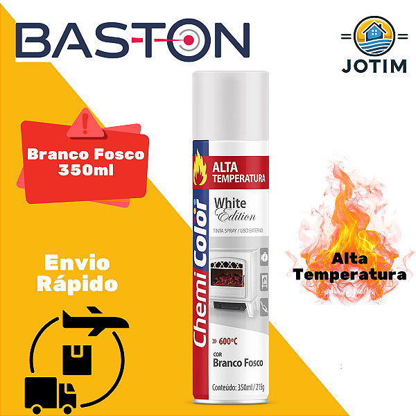 Tinta Spray Baston Alta Temperatura Branco Fosco 350ml