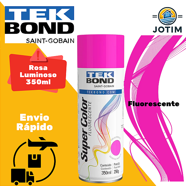 Tinta Spray Luminosa Rosa Fluorescente 350ml Tekbond