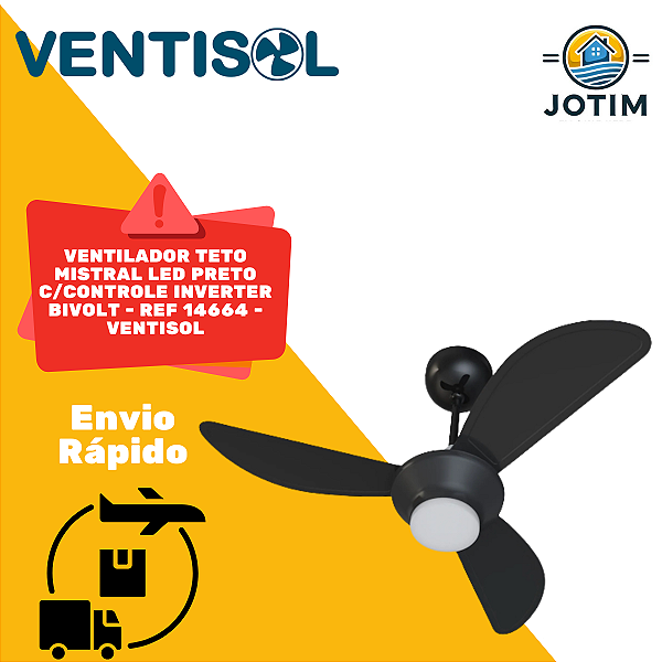 Ventilador de Teto Ventisol Mistral LED Inverter Preto