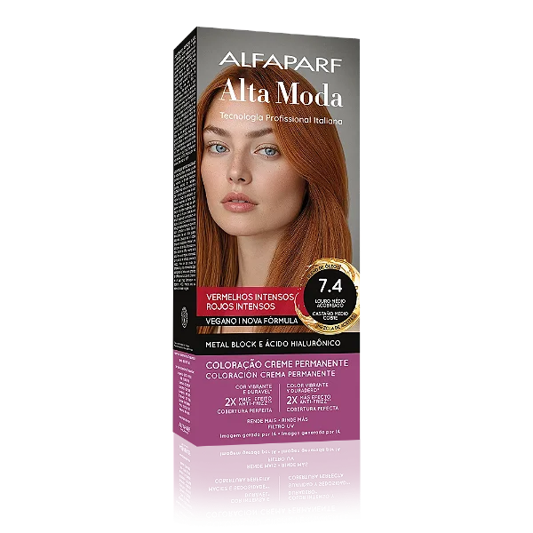 AlfaParf Alta Moda É Colore 7.4 Louro Médio Acobreado - Coloração Permanente