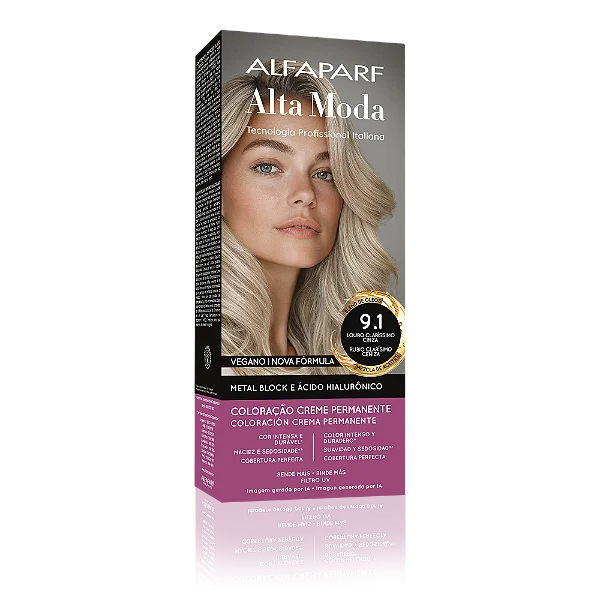 AlfaParf Alta Moda É Colore 9.1 Louro Claríssimo Cinza- Coloração Permanente