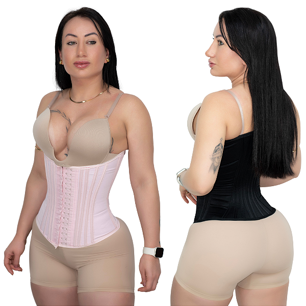 Cinta Modeladora Alta Compressão Tecido Cetinete Duplo 18 Barbatanas