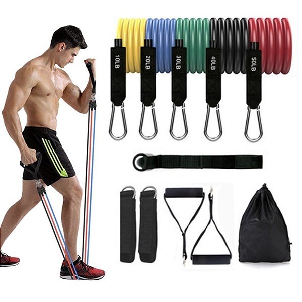 Kit Extensor Elástico 11 Itens Musculação Em Sua Casa