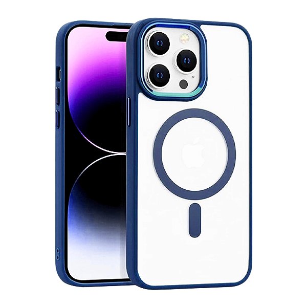Capa Magsafe Transparente para Iphone - Azul Tamanho:14 Pro (1835)