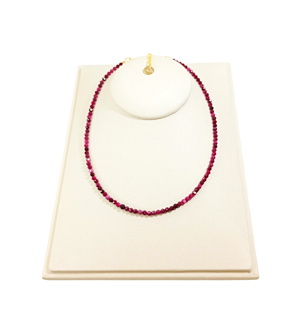 Colar Chocker de Pedra Natural Rubi banhado em Ouro 18K