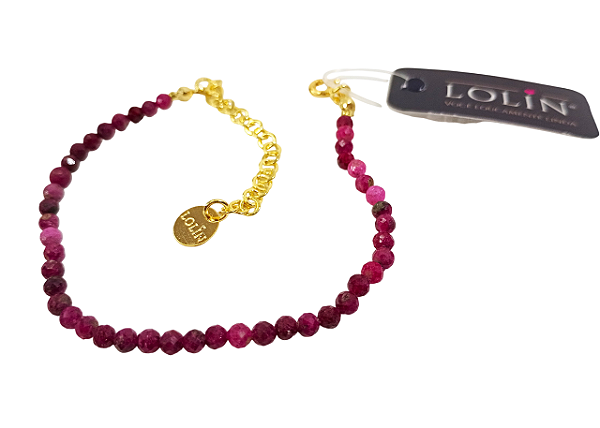 Pulseira com fecho Pedra Natura Rubi banhado em Ouro 18K
