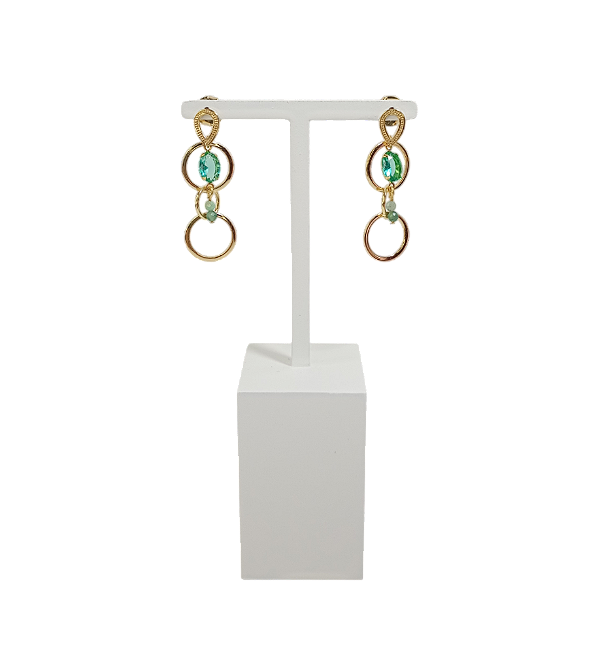 Brinco de Pedra Natural Esmeralda e Argola banhado em Ouro 18K