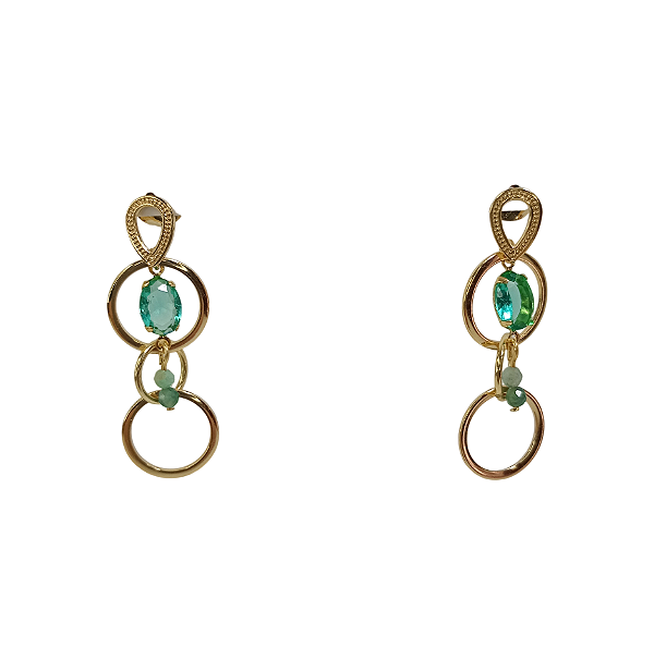 Brinco de Pedra Natural Esmeralda e Argola banhado em Ouro 18K