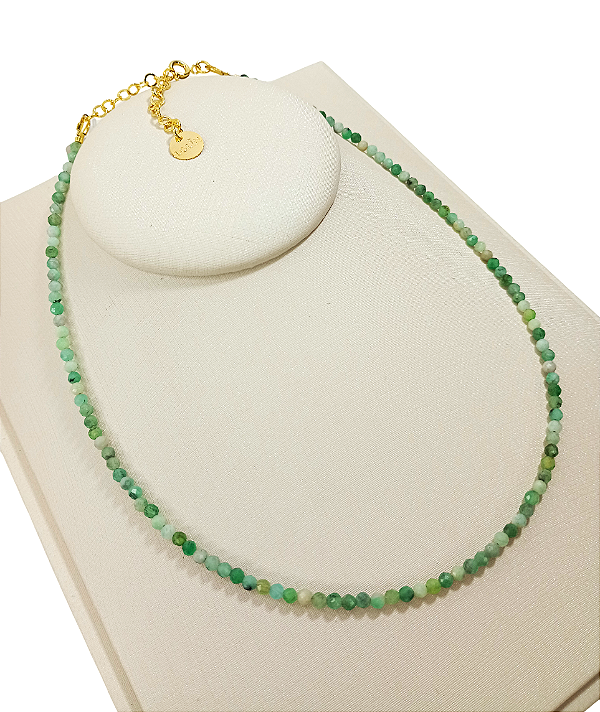 Colar Chocker de Pedra Natural Esmeralda banhado em Ouro 18K