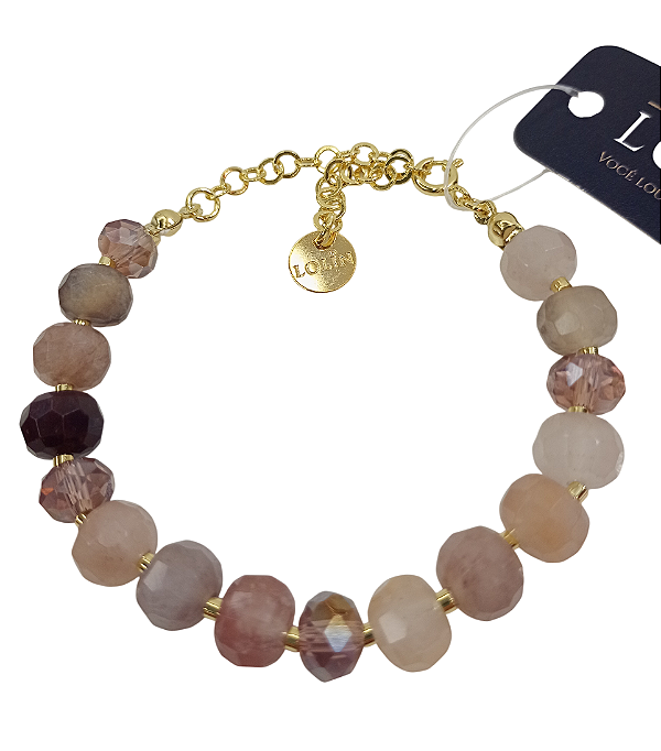 Pulseira com Fecho Pedra Natural Pedra da Lua Facetada banhado em Ouro 18K