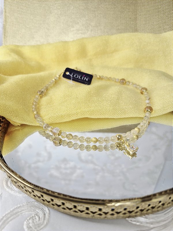 Colar Chocker de Pedra Natural Citrino Mesclado banhado em Ouro 18K