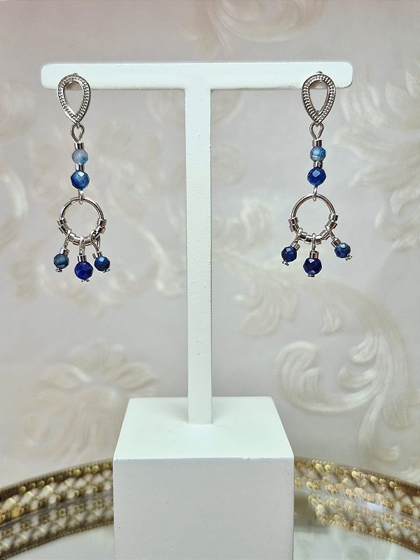 Brinco de Pedra Natural Cianita Azul banhado em Ouro