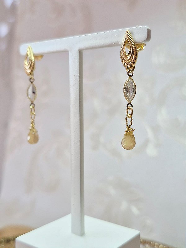 Brinco de Pedra Natural Citrino banhado em Ouro