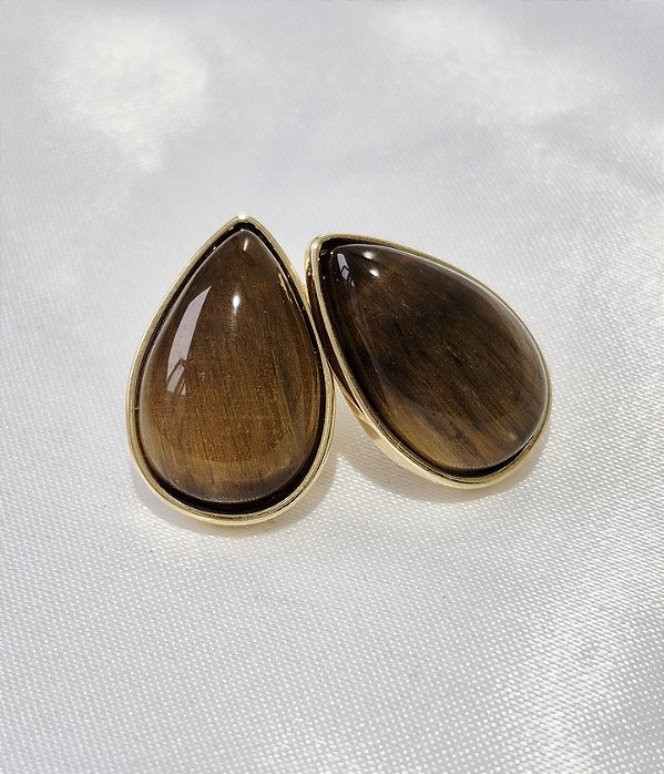 Brinco de Pedra Natural Oval Olho de Tigre