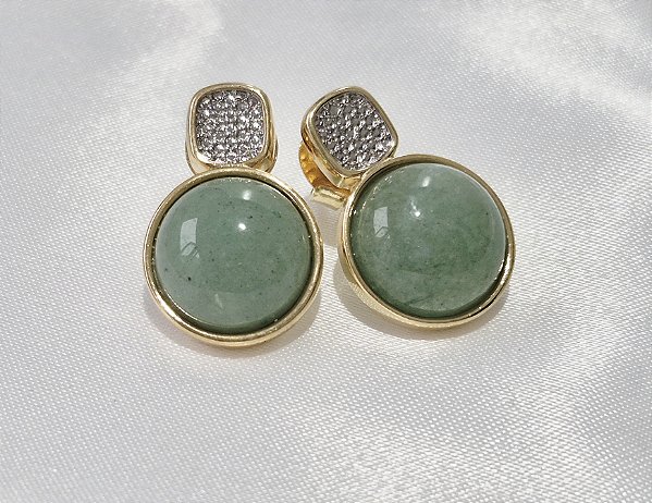 Brinco de Pedra Natural Quartzo Verde