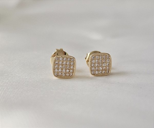 Brinco Banho Ouro Quadrado Zircônia