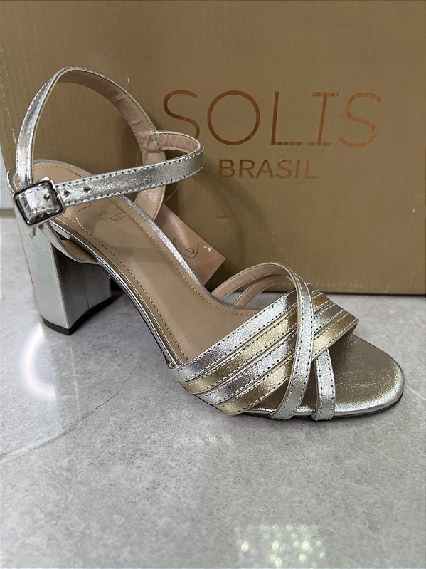 Sandália Solis Brasil em Couro Prata Cristal