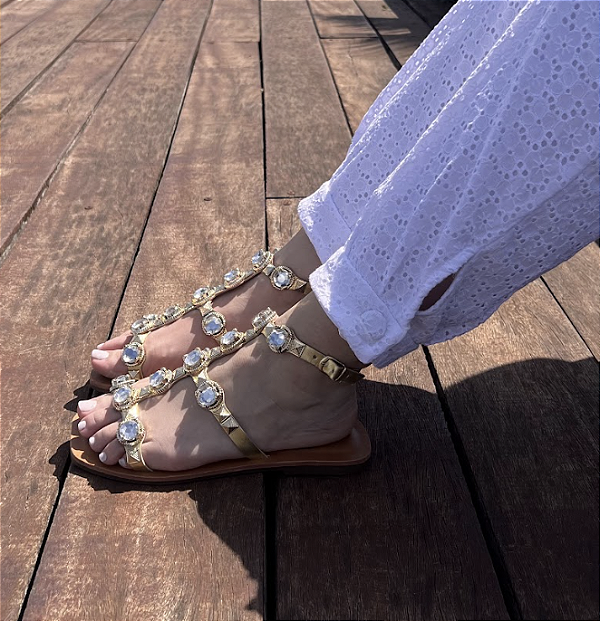 Sandália SZ Ouro Pedraria