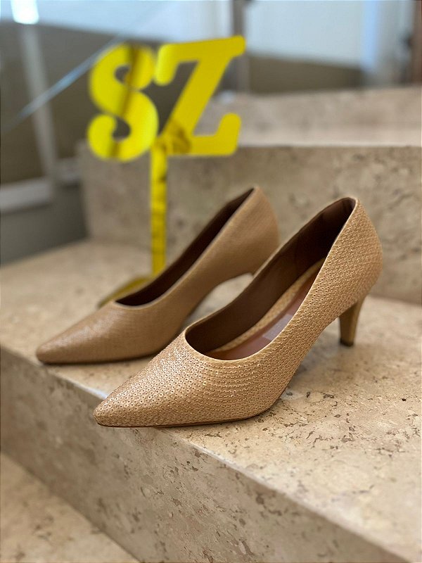 Scarpin SZ Bege Lantejoulas