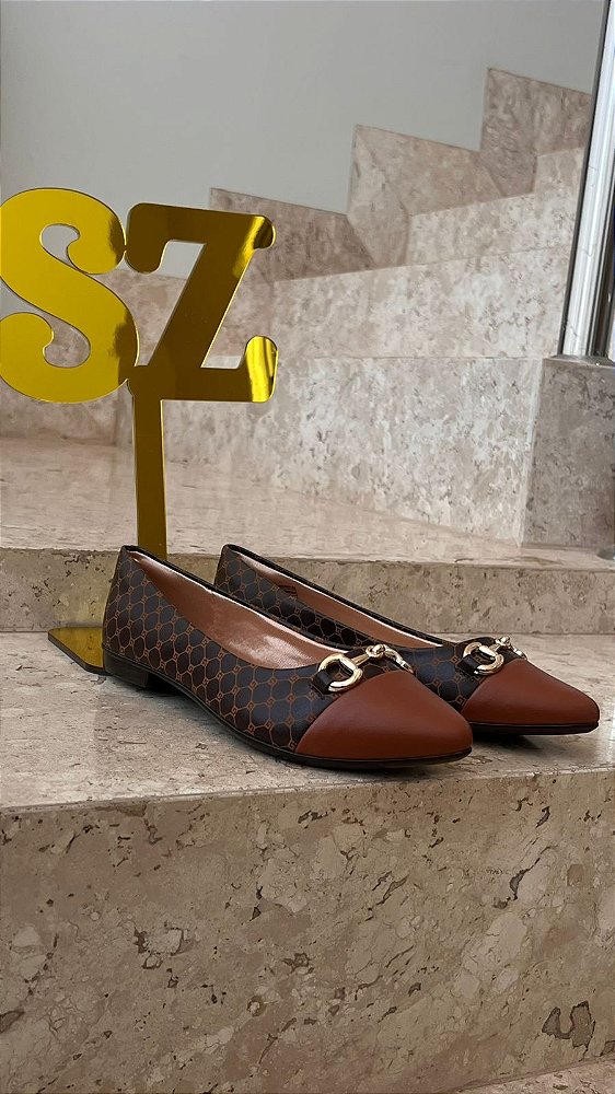 Sapatilha SZ Comfort Monograma Café com Camel