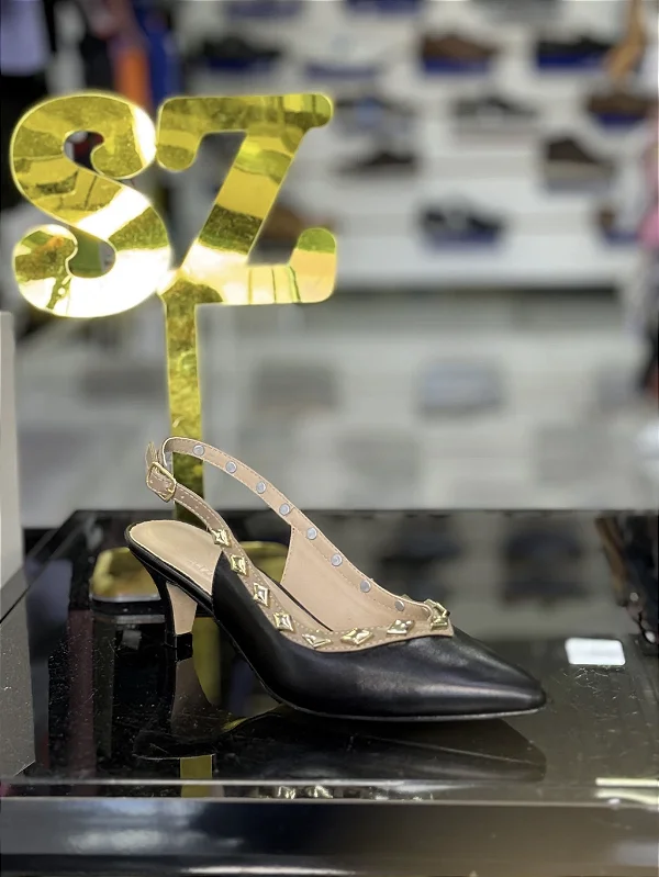 Slingback SZ em Couro Legitimo Preto