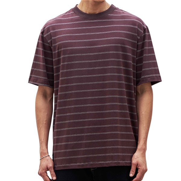 Camiseta Listrada Label Bordô