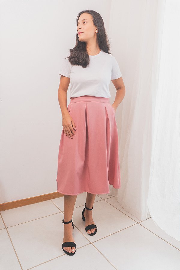 Saia Midi Plissada - Rosé