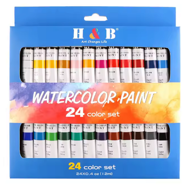 Kit 24 Tintas Aquarela Agua Pintura Tela 12ml Arte Artista