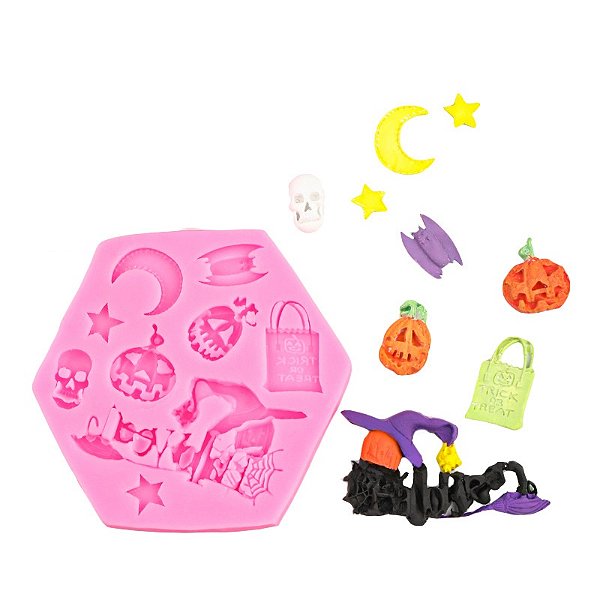 Molde Silicone Halloween Bruxa  Abobora Caveira Haloween