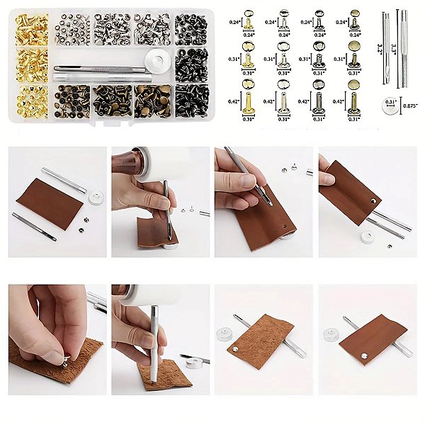 Kit 180 Rebites Ferramenta Botoes  Pressao Couro Cinto Calça