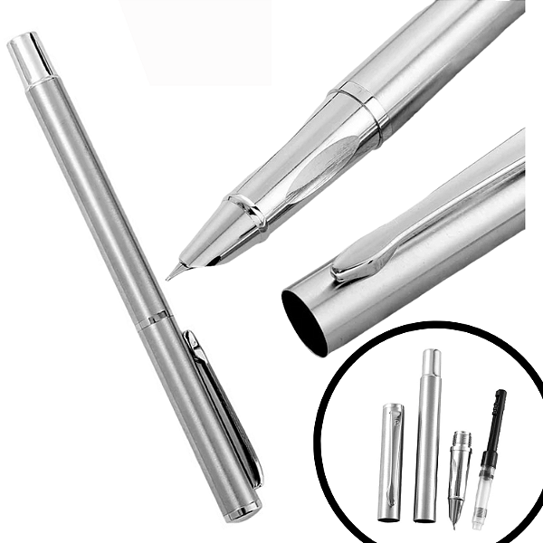 CANETA PRATA PENA TINTEIRO PRESENTE LUXO EXTRA FINA  0,38MM