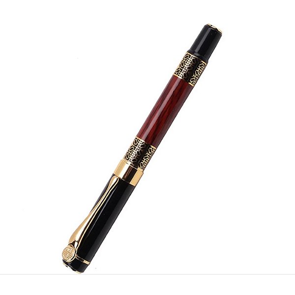 Caneta Tinteiro Pena Luxo Presente C. Dourado C. Tinta