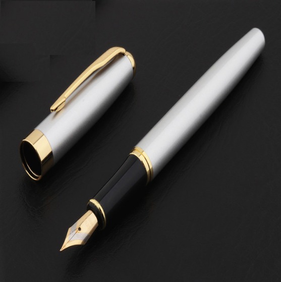 Caneta Fina Tinteiro Pena Luxo Exterior Prateado