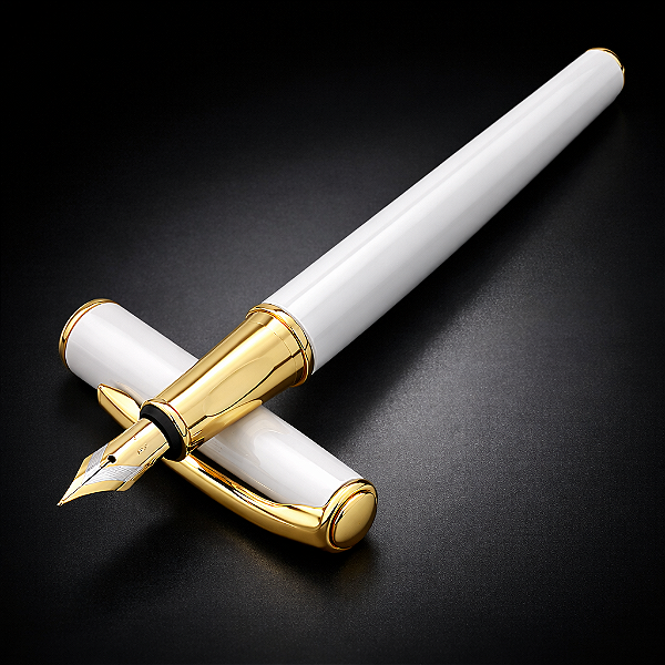 CANETA TINTEIRO EXECUTIVA METAL BRANCA PONTA FINA 0,5MM LUXO